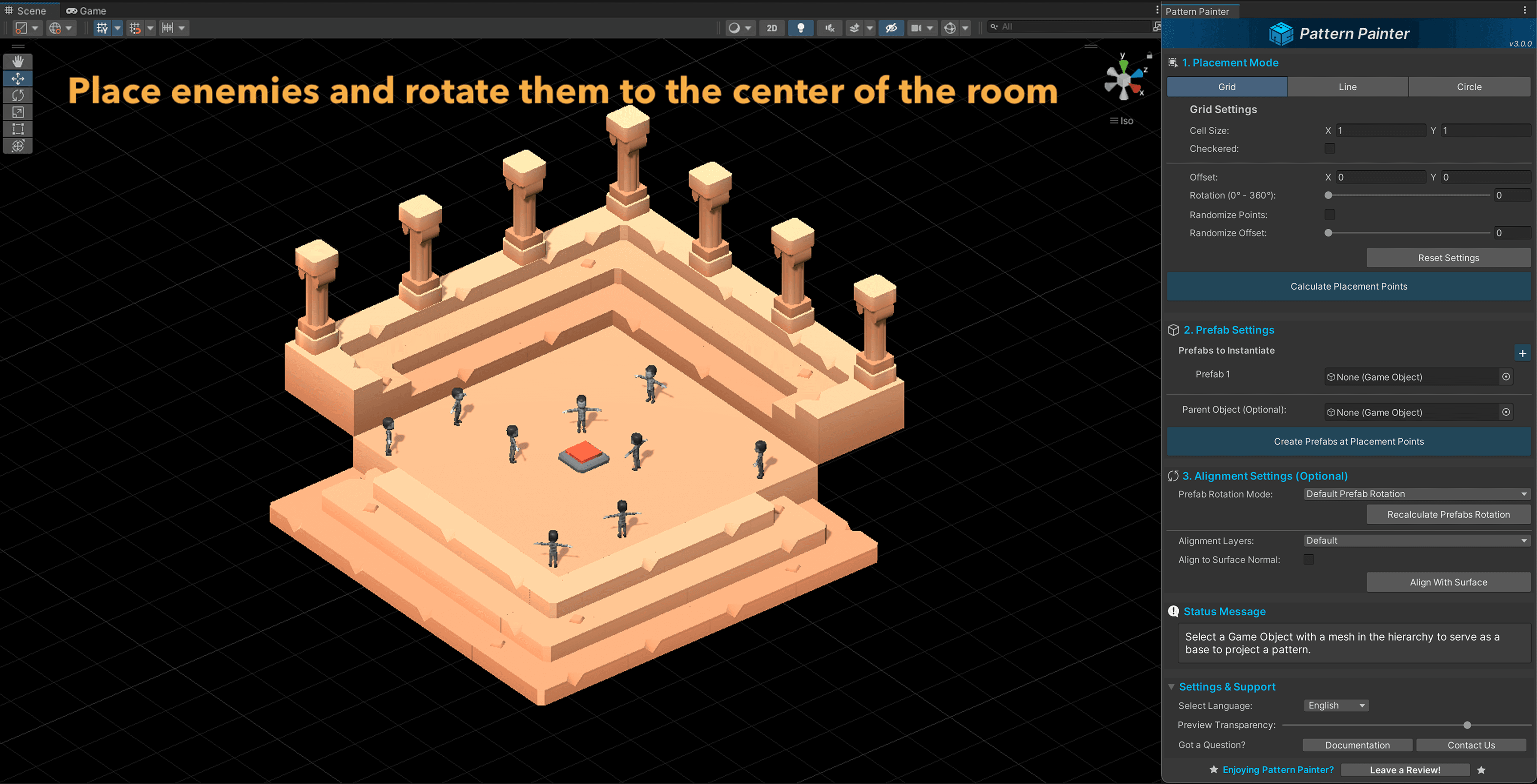 Enemies placed and rotated toward the center of a room