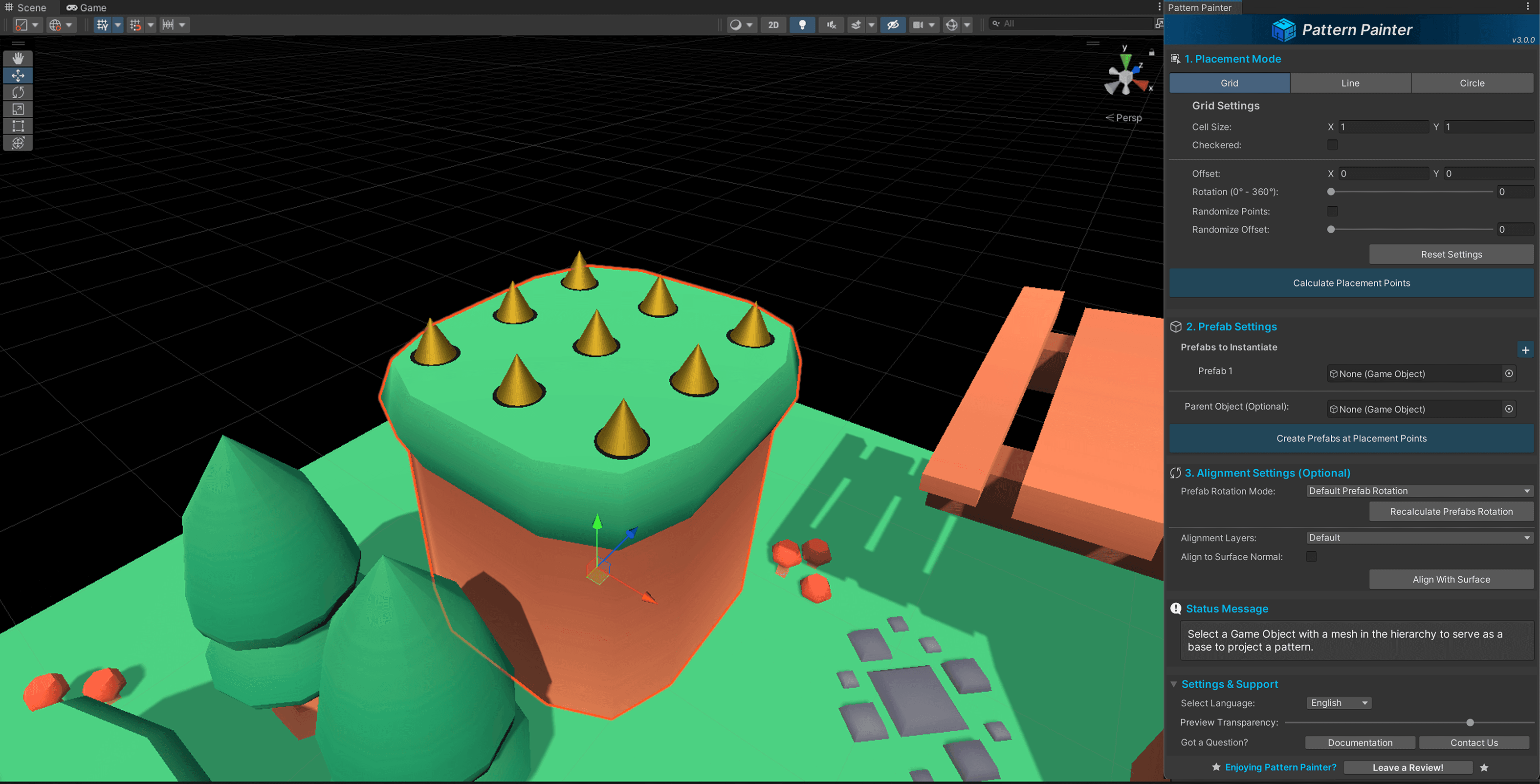 Prefabs instantiated across a grid pattern